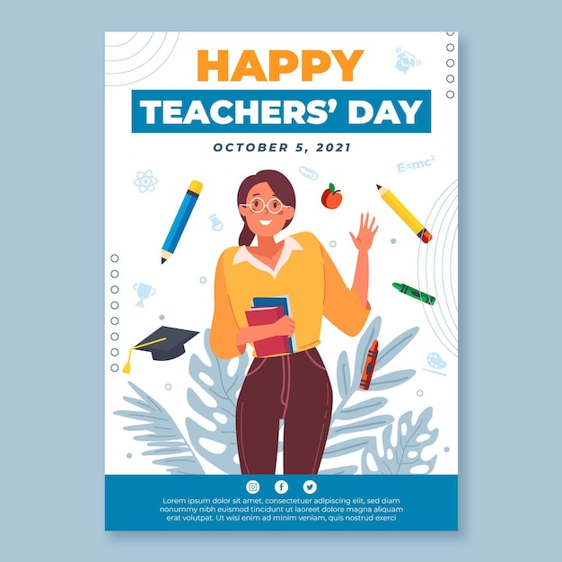 Free vector hand drawn flat teachers' day vertical flyer template