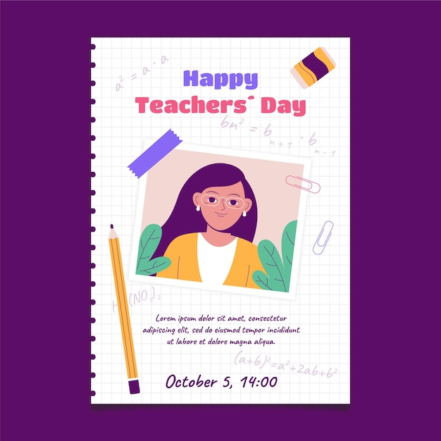 Hand drawn flat teachers' day vertical flyer template