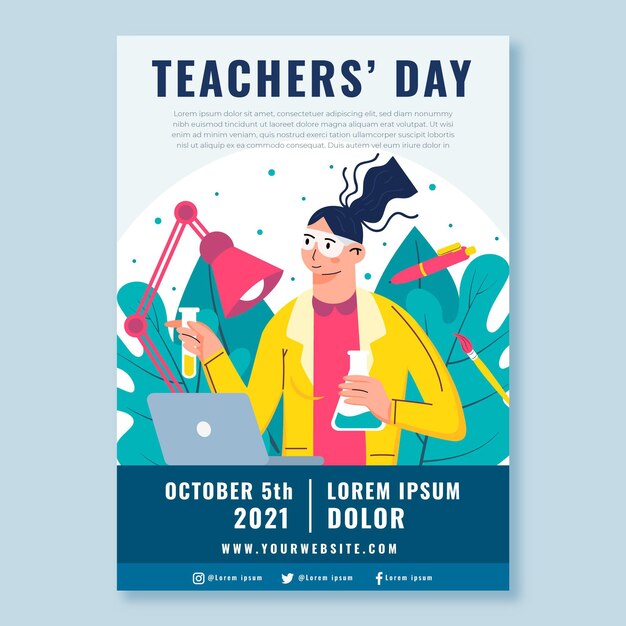 Hand drawn flat teachers' day vertical poster template