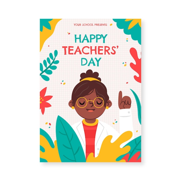 Hand drawn flat teachers' day vertical poster template