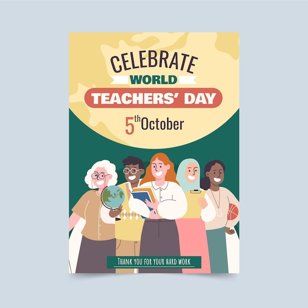 Free vector hand drawn flat teachers' day vertical poster template