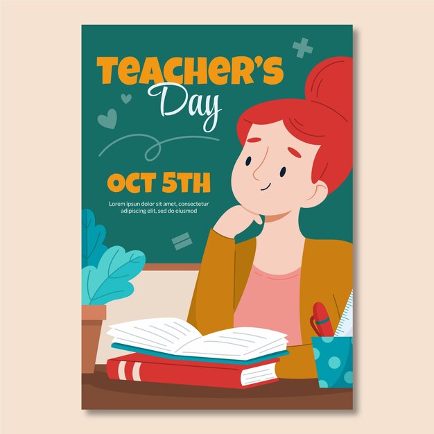 Ручной обращается плоский шаблон вертикального плаката день учителя