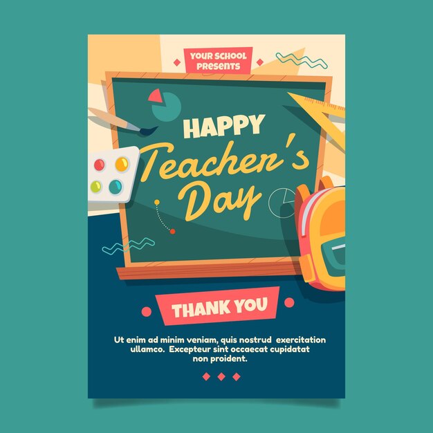 Hand drawn flat teachers' day vertical poster template