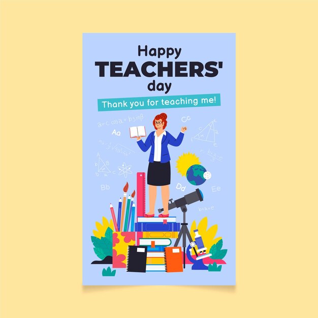 hand drawn flat teachers' day vertical poster template