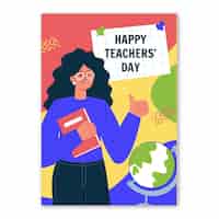 Free vector hand drawn flat teachers' day vertical poster template