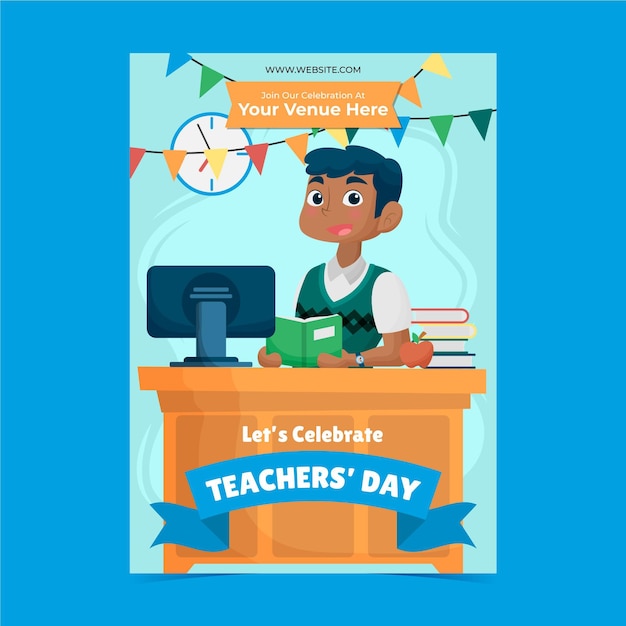 Hand drawn flat teachers' day vertical poster template