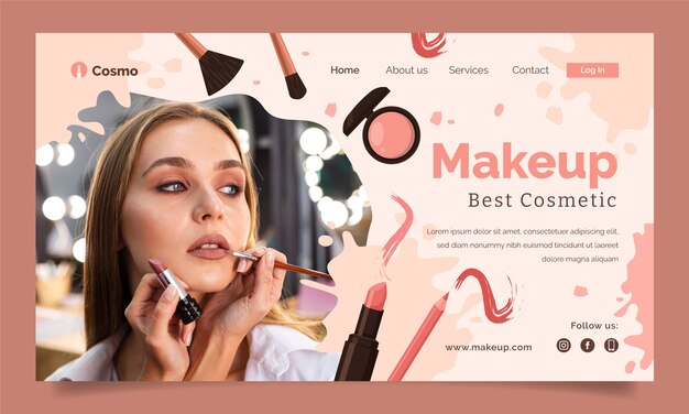 Hand drawn flat texture makeup artist landing page