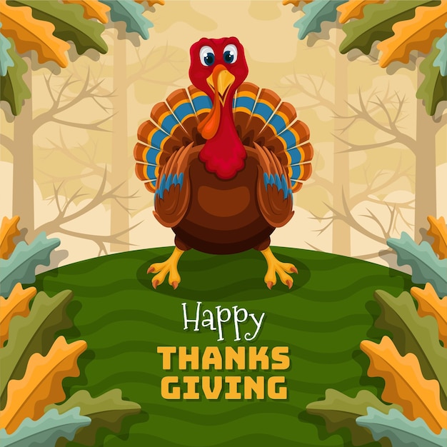 Free vector hand drawn flat thanksgiving background with turkey