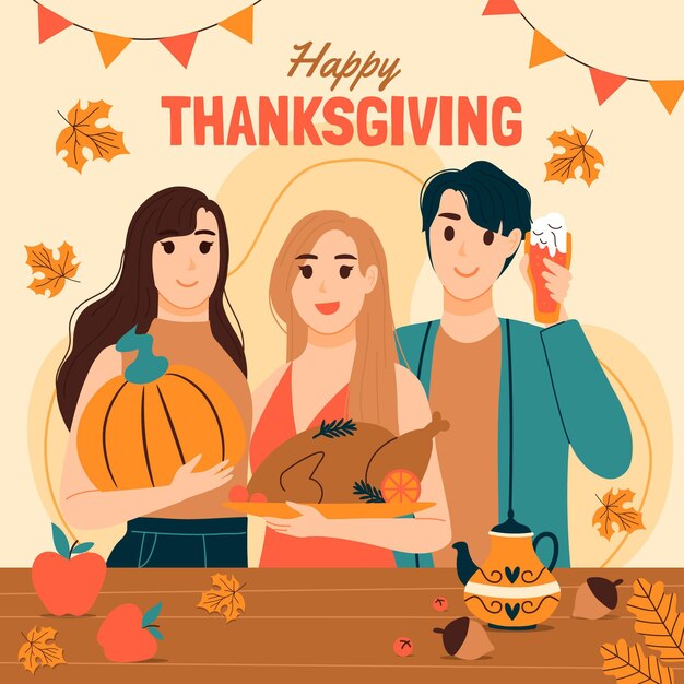 Hand drawn flat thanksgiving background