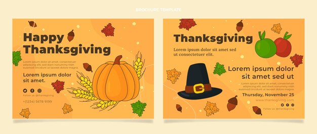 Hand drawn flat thanksgiving brochure template