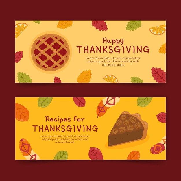 Hand drawn flat thanksgiving horizontal banners set