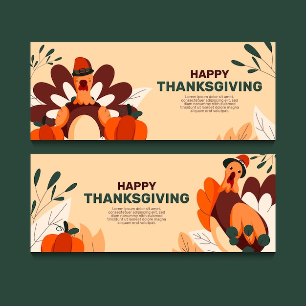 Free vector hand drawn flat thanksgiving horizontal banners set