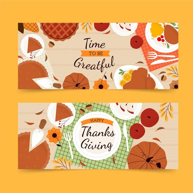 Free vector hand drawn flat thanksgiving horizontal banners set