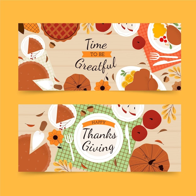 Hand drawn flat thanksgiving horizontal banners set