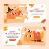 Free vector hand drawn flat thanksgiving horizontal banners set