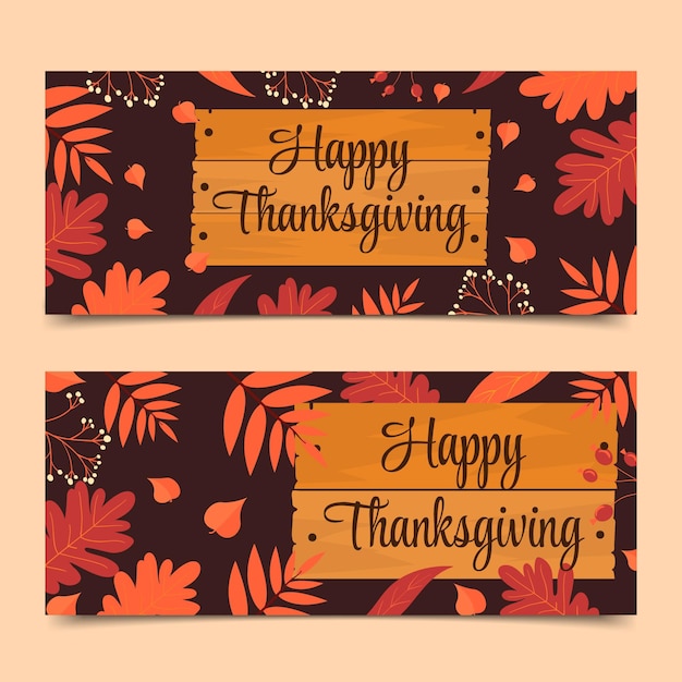 Hand drawn flat thanksgiving horizontal banners set