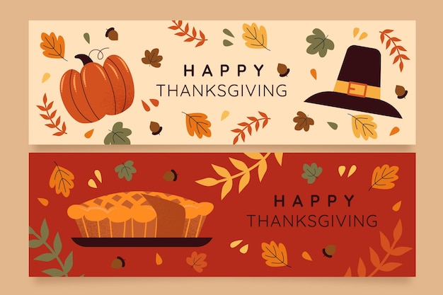 Hand drawn flat thanksgiving horizontal banners set