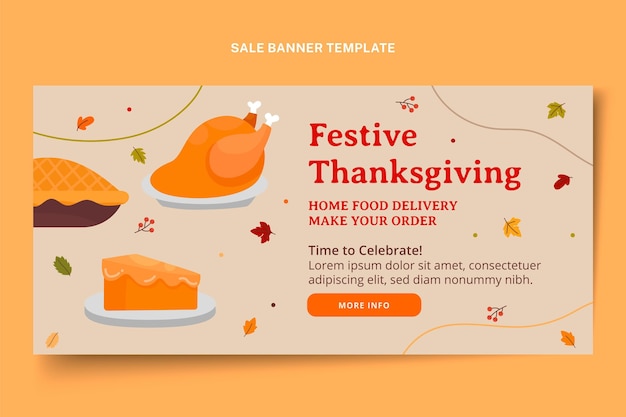 Free vector hand drawn flat thanksgiving horizontal sale banner