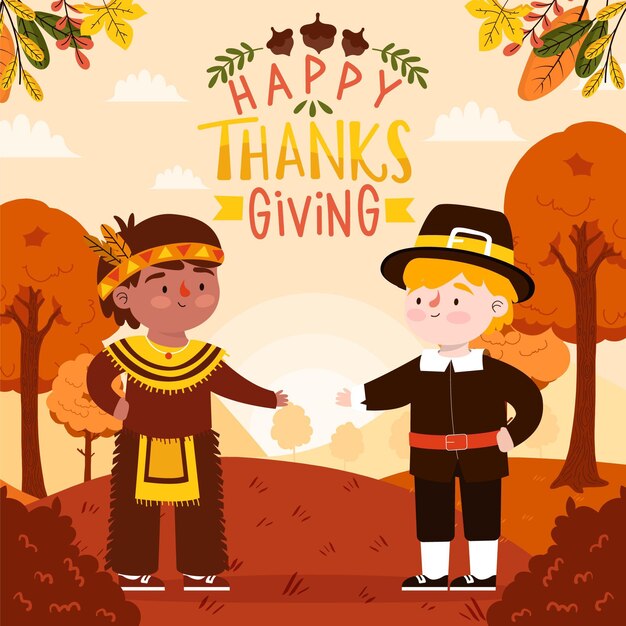 Hand drawn flat thanksgiving illustration