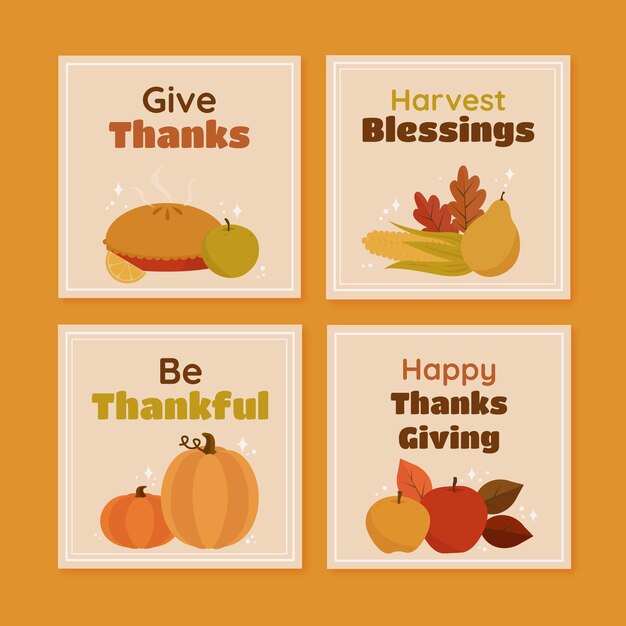 Hand drawn flat thanksgiving instagram posts collection