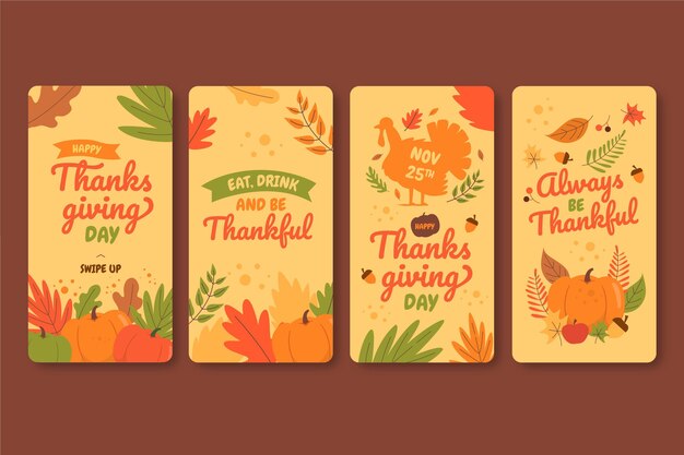 Hand drawn flat thanksgiving instagram stories collection