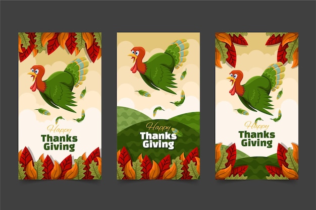 Free vector hand drawn flat thanksgiving instagram stories collection