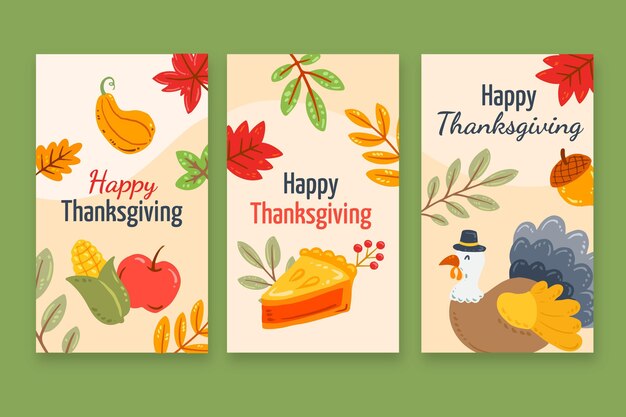 Hand drawn flat thanksgiving instagram stories collection