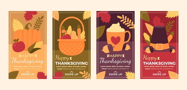 Free vector hand drawn flat thanksgiving instagram stories collection