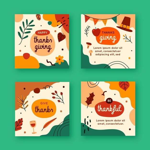 Hand drawn flat thanksgiving instagram stories collection