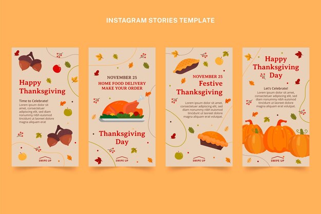 Hand drawn flat thanksgiving instagram stories collection