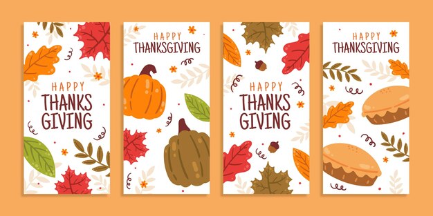 Hand drawn flat thanksgiving instagram stories collection