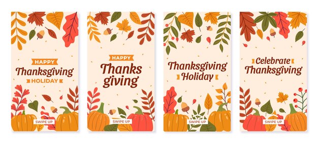 hand drawn flat thanksgiving instagram stories collection