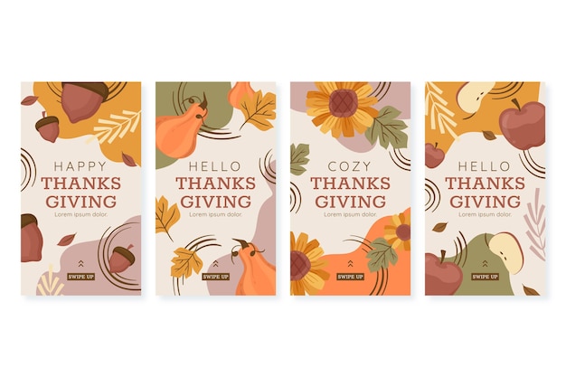 Free vector hand drawn flat thanksgiving instagram stories collection