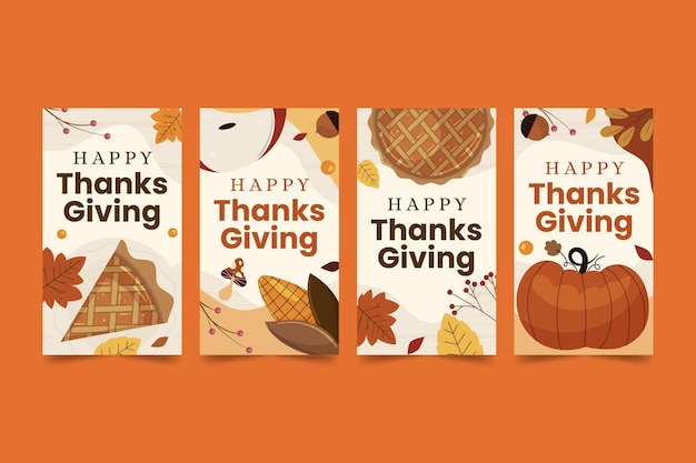 Hand drawn flat thanksgiving instagram stories collection