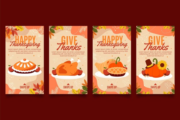 hand drawn flat thanksgiving instagram stories collection