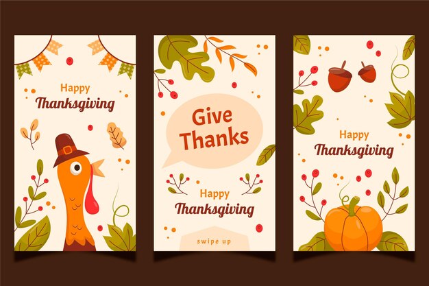 Hand drawn flat thanksgiving instagram stories collection