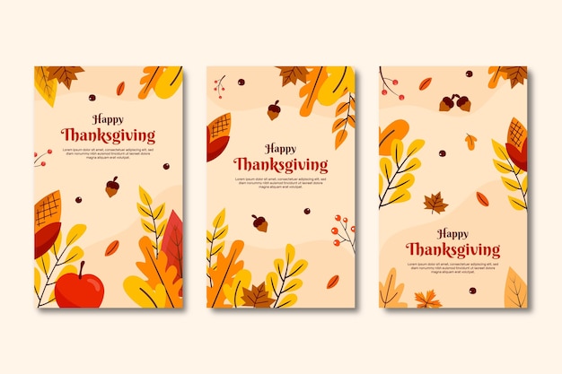 Free vector hand drawn flat thanksgiving instagram stories collection