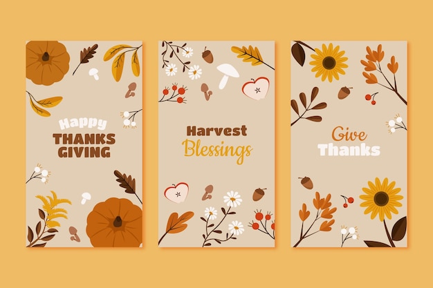 Hand drawn flat thanksgiving instagram stories collection