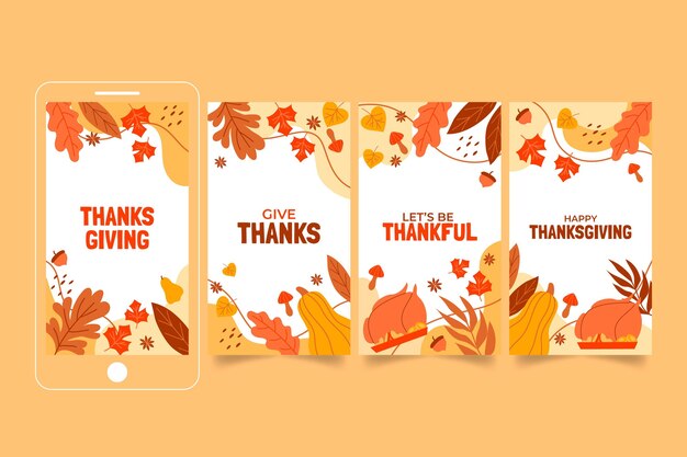 Hand drawn flat thanksgiving instagram stories collection