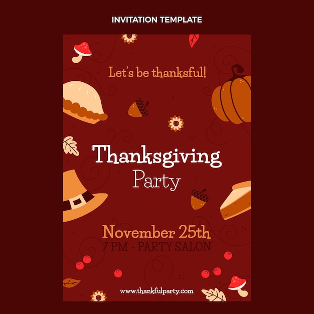 Free vector hand drawn flat thanksgiving invitation template