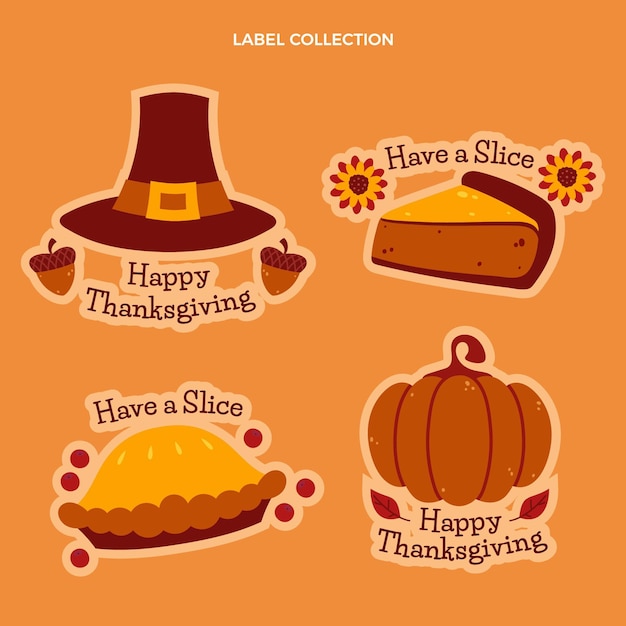 Hand drawn flat thanksgiving labels collection