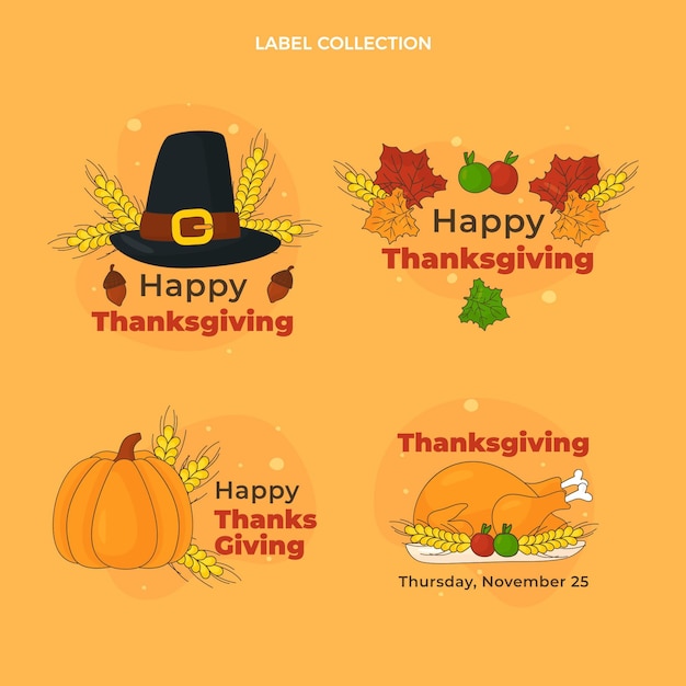 Free vector hand drawn flat thanksgiving labels collection