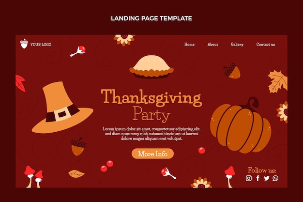Free vector hand drawn flat thanksgiving landing page template