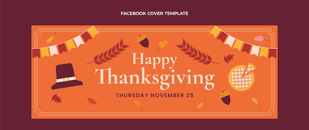 Free vector hand drawn flat thanksgiving social media cover template