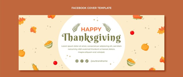 Hand drawn flat thanksgiving social media cover template
