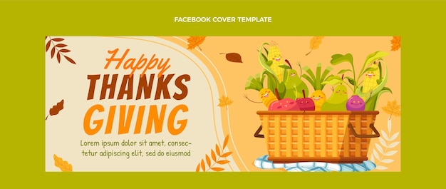 Hand drawn flat thanksgiving social media cover template