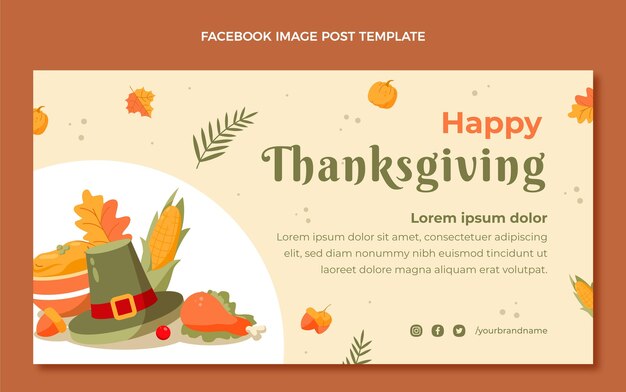 Hand drawn flat thanksgiving social media post template