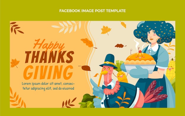 Hand drawn flat thanksgiving social media post template