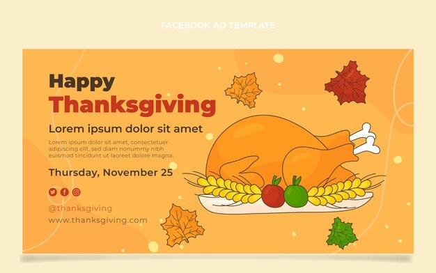 Hand drawn flat thanksgiving social media promo template