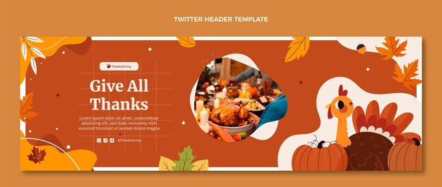 손으로 그린된 평면 추수 감사절 트위터 헤더